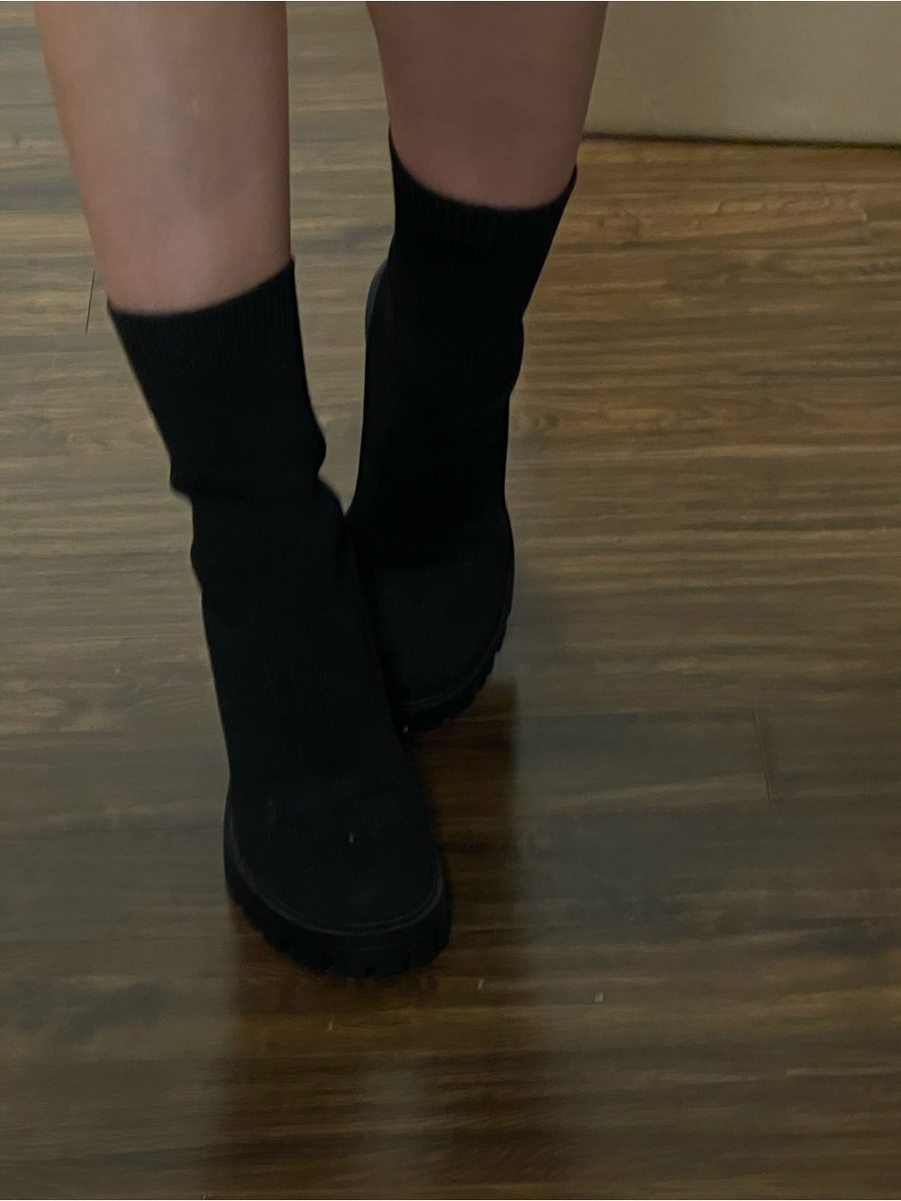 Zara Black Ribbed Sock Heel Boots - Picture 9 of 9